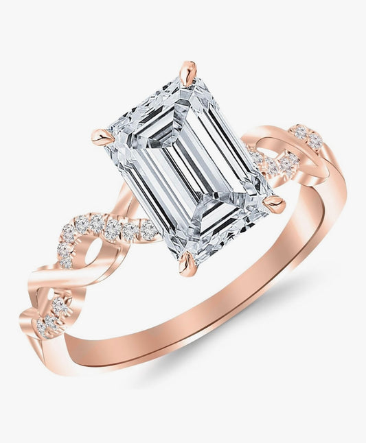 Affilata Rose Emerald Cut Diamond Engagement Ring VVS1 VVS2 Certification